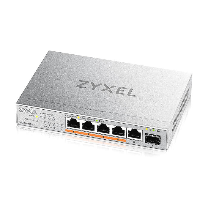 ZyXEL XMG-105 5 Ports 2,5G + 1 SFP+, 4 ports 70W total PoE++ Desktop MultiGig unmanaged Switch (тъмнейл - 3)