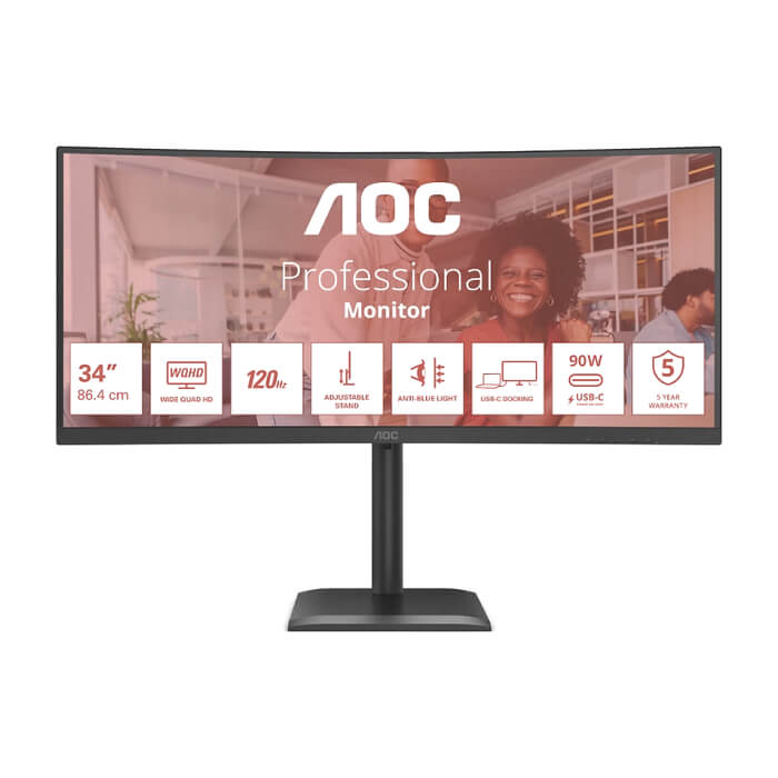 AOC CU34E4CV, 34" Curved 1500R VA WLED, 3440x1440@120Hz, 4ms GtG, 350cd m/2, 3500:1, 20M:1 DCR, Adaptive Sync, FlickerFree, Anti Blue Mode, 5Wx2, Tilt, Height Adjust, Swivel, ID 98301 на супер цена