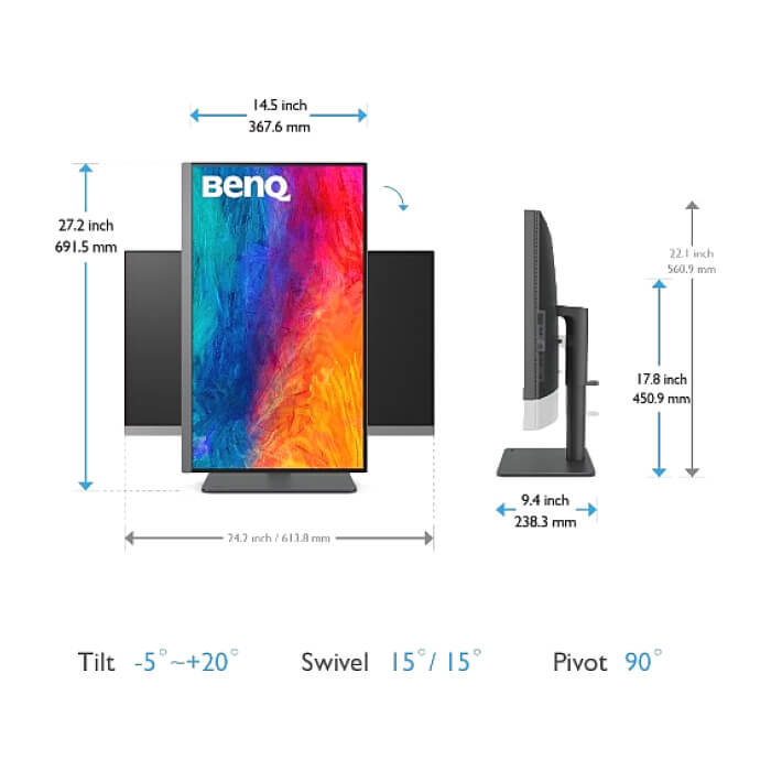 BenQ PD2706U, 27" IPS LED, 5ms, 3840x2160 4K UHD, Designer, AQCOLOR, 95% P3, 99% Rec.709, 99% sRGB, HDR10, B.I., KVM, ICCsync, CAD/CAM, DualView, 1200:1, 350 cd/m2, HDMI, DP, ID 94999 (тъмнейл - 5)