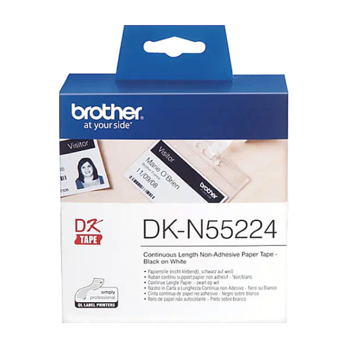 Brother DK-N55224 Roll White Continuous Length Non-Adhesive Paper Tape 54mmx30.48M (Black on White) ID 70769 на супер цена
