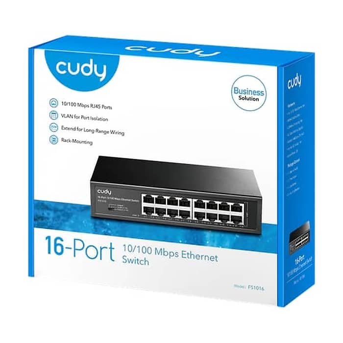Cudy FS1016 16-Port 10/100 Mbps Metal Switch, 16 10/100 Mbps RJ45 Ports, Rack-mountable Steel Case (тъмнейл - 4)