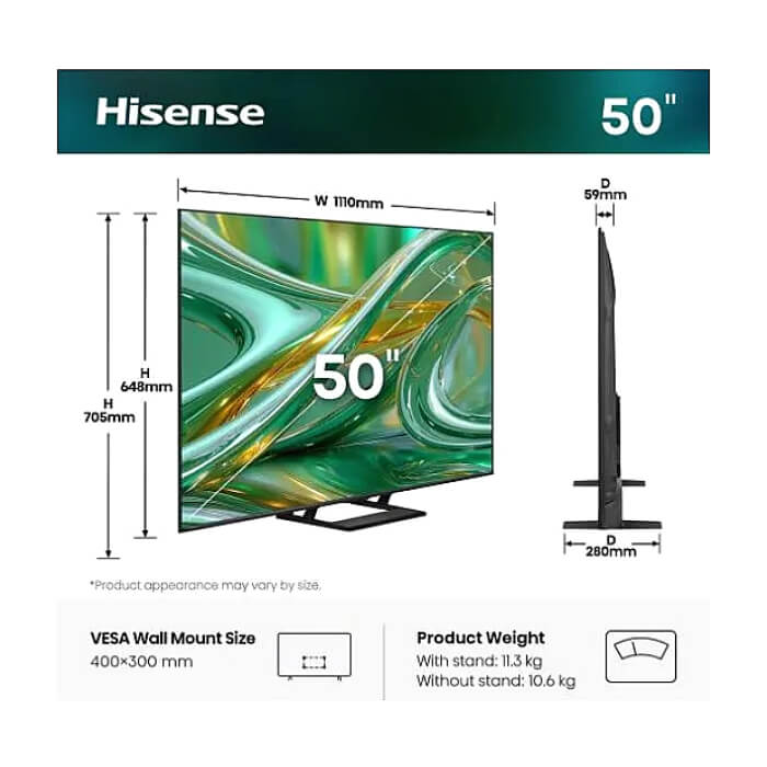 Hisense 50" E8S, 4K Ultra HD 3840x2160, ULED, Quantum Dot,144 Hz,HDR 10+, HLG, Dolby Vision, DTS Virtual X, Smart TV, WiFi, Light Sensor, BT, Anyview Cast, 4xHDMI, 2xUSB, LAN, ID 97272 (тъмнейл - 2)