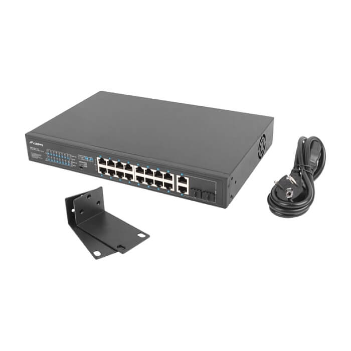 Lanberg switch 16x 100mb poe+/2x 1GB/1x sfp rack 19" unmanaged gigabit ethernet 250w (тъмнейл - 4)