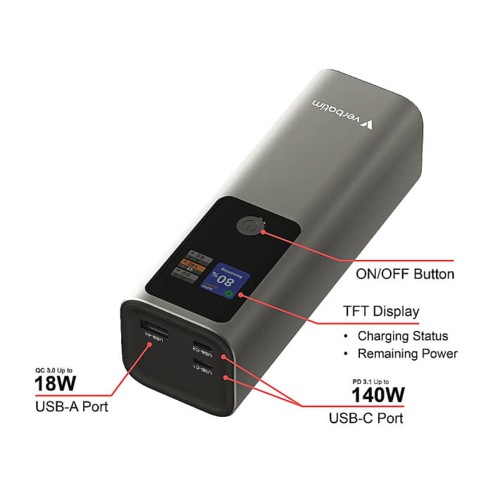 Verbatim Charge 'n' Go Power Bank 27000mAh 183W Grey ID 90601 (тъмнейл - 5)