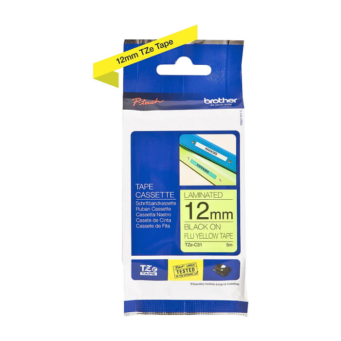 Brother TZe-C31 Black on Fluorescent Yellow, 12mm, 5m ID 70714 (тъмнейл - 2)