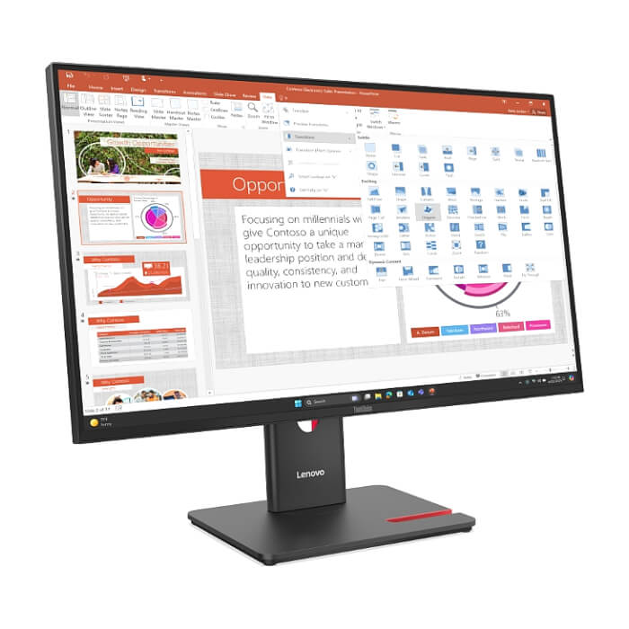 Lenovo ThinkVision T27-40 27" IPS, WLED, 1920x1080, 4ms, 48Hz - 120Hz, 300 cd/m2, 1500:1, HDMI, DP, VGA, USB hub, Tilt, Swivel, Pivot, Height Adjust Stand ID 93250 (тъмнейл - 4)