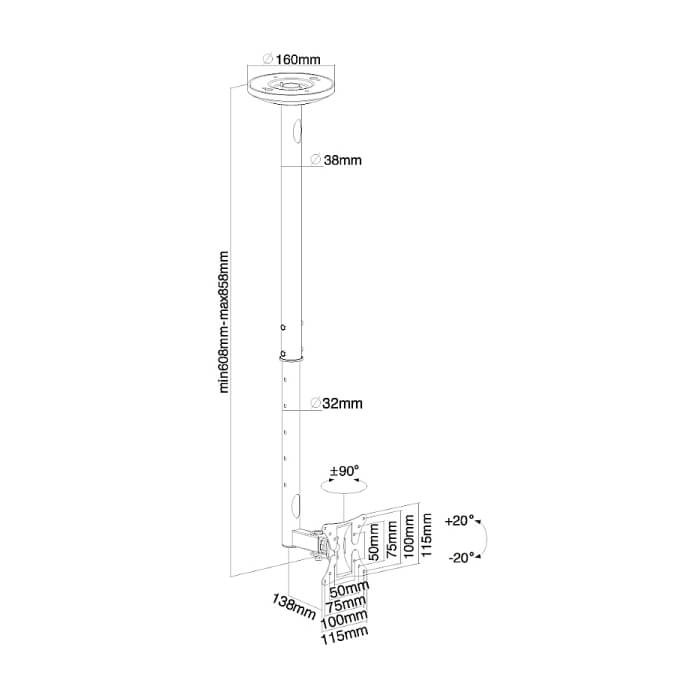 Neomounts by NewStar Flat Screen Ceiling Mount (Height: 60-85 cm) ID 66734 (тъмнейл - 3)