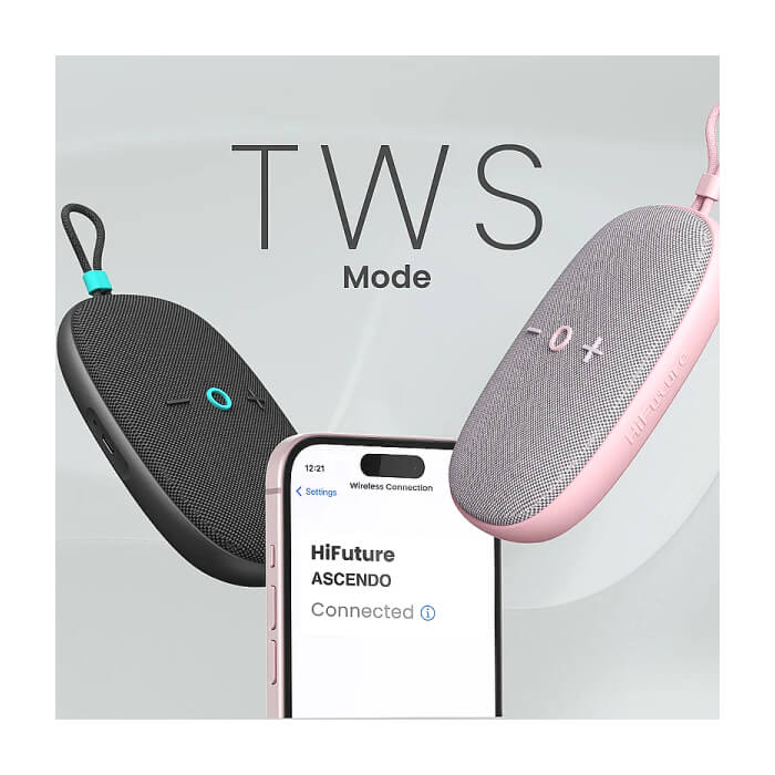 HiFuture ASCENDO Black, Bluetooth 5.3, IPX7 Waterproof, 20W Output, Pair to Play (TWS Mode), Up to 15 Hours Playtime, Built in 2-in-1 Amplifier ID 94769 (тъмнейл - 2)