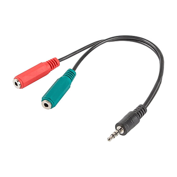 Кабел - Lanberg mini jack 3.5mm (M) 4pin -> 2X mini jack 3.5mm (F) 3pin ADAPTER ON cable 20cm, black ID 72603 (тъмнейл - 2)