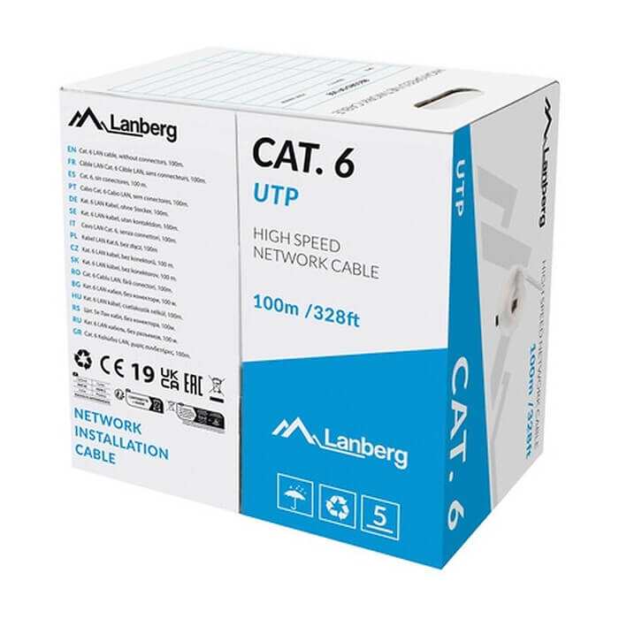 Lanberg LAN cable CAT.6 utp 100m solid cu grey cpr + fluke passed ID 87031 (тъмнейл - 2)