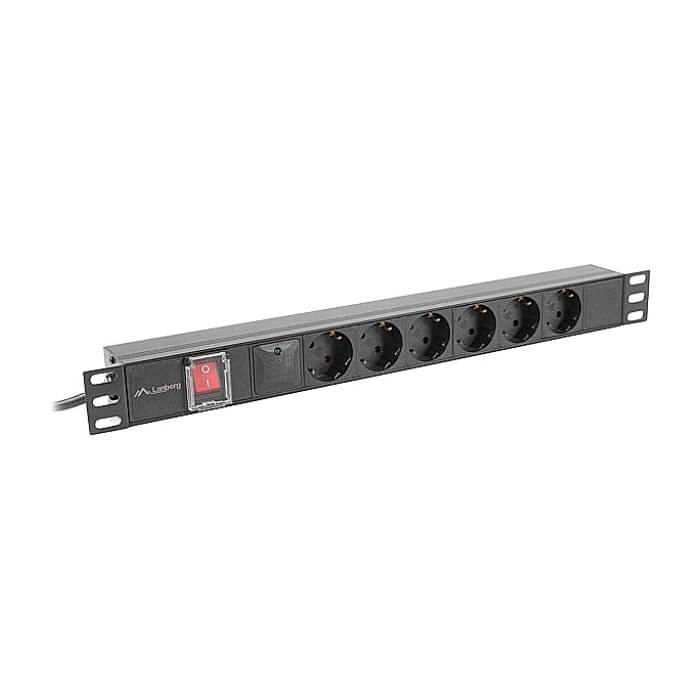 Lanberg power distribution unit (pdu) 19" 1U 16a 2m 6x schuko outlets black (тъмнейл - 3)
