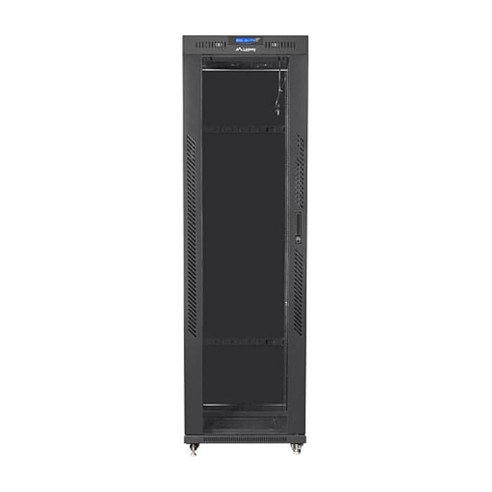Lanberg rack cabinet 19" free-standing 42U/600x1000 (flat pack) with glass door lcd black v2 ID 87620 на супер цена от GT Computers Lanberg rack cabinet 19" free-standing 42U/600x1000 (flat pack) with glass door lcd black v2 ID 87620 на супер цена