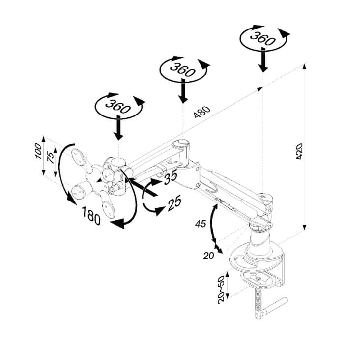 Neomounts by NewStar Flat Screen Desk Mount (clamp) ID 66785 (тъмнейл - 3)