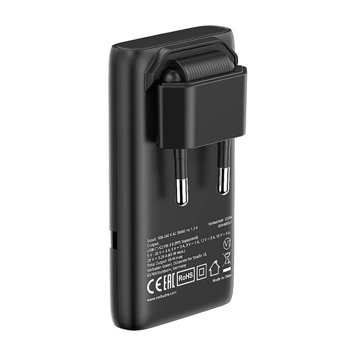 Verbatim Fold 'n' Go GaN Charger 65W EU plug Black ID 97644 (тъмнейл - 4)