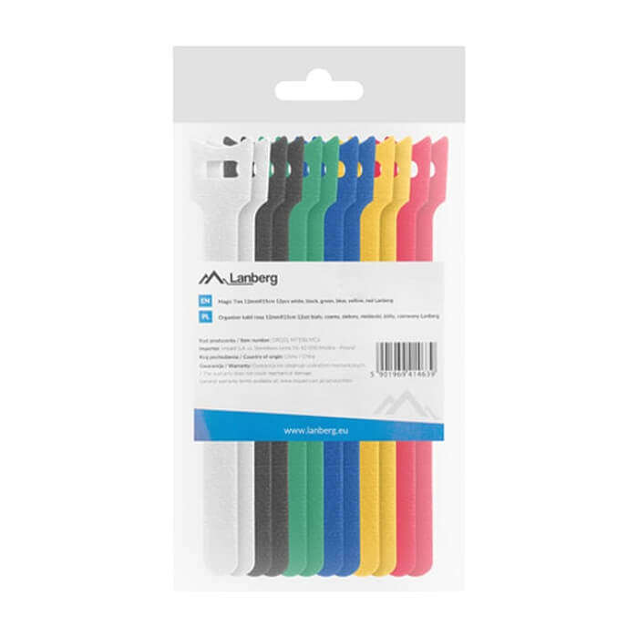 Lanberg velcro cable ties 12mmx15cm 12pcs, white, black, green, blue, yellow, red (тъмнейл - 4)