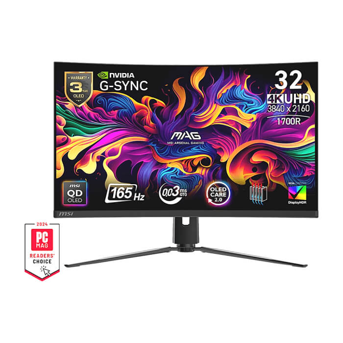 MSI MAG 321CUP QD-OLED, 31.5", 0.03ms, 165Hz, 3840x2160 (UHD), Curve 1700R, G-Sync Compatible, Oled Care 2.0, DisplayHDR 400 True Black, ClearMR 9000, FW UPDATE, Delta E?2, 1. ID 89354 (тъмнейл - 2)