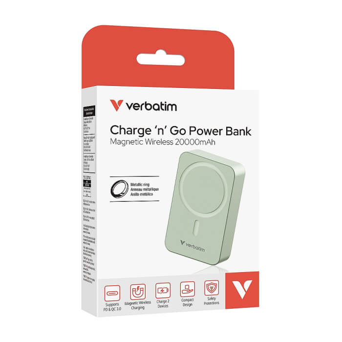 Verbatim Charge 'n' Go Essentials Power Bank Magnetic Wireless 20000mAh Green ID 85391 (тъмнейл - 4)