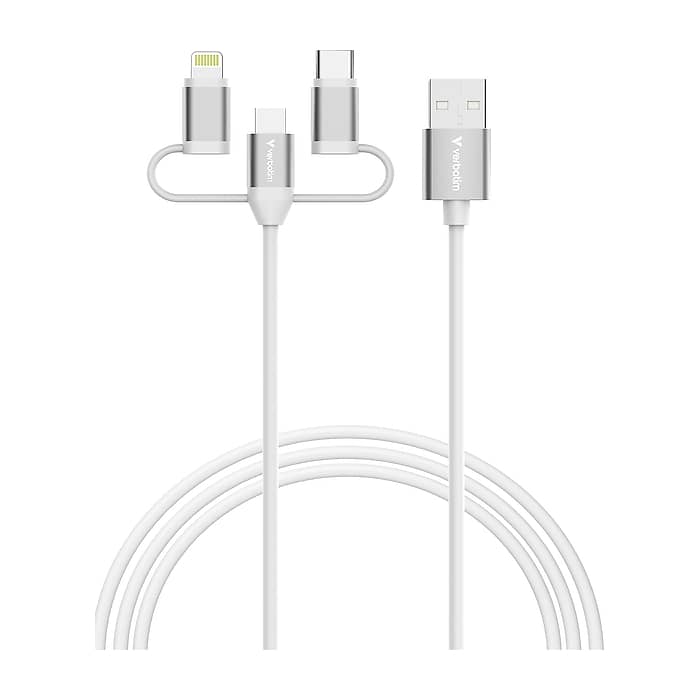 Verbatim Sync & Charge Cable 3-in-1 USB-A to Micro-B/USB-C/Lightning 18W 100cm - White (тъмнейл - 2)