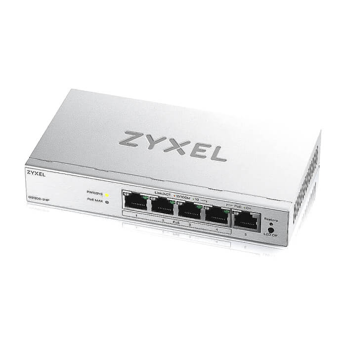ZyXEL GS1200-5HP v3, 5 Port Gigabit PoE+ webmanaged Desktop Switch, 4x PoE, 68 Watt (тъмнейл - 2)