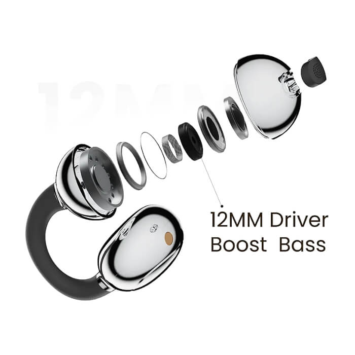 HiFuture FlexClip Black, Open Ear Comfort, Bluetooth 5.4, 4 Mics ENC Calling System, Playtime up to 30 Hours, IPX5 Waterproof, 12mm Driver Bass Boost ID 94742 (тъмнейл - 3)