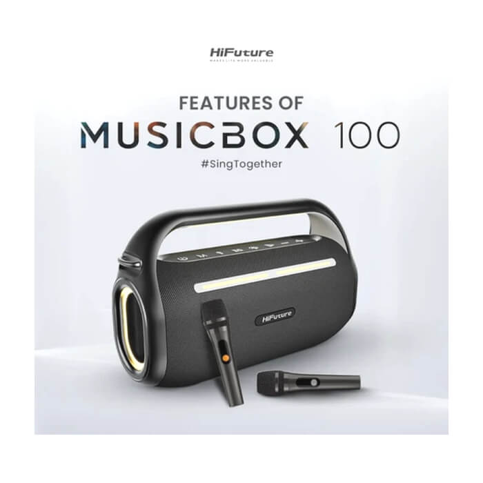 HiFuture MusicBox100 Black, 20W Output, Karaoke Enable, Two Wireless Microphone, 4000mAh Battery (Support Power Bank), RGB Lighting, Pair to Play (TWS Mode), Bluetooth 5.3 ID 94752 (тъмнейл - 3)