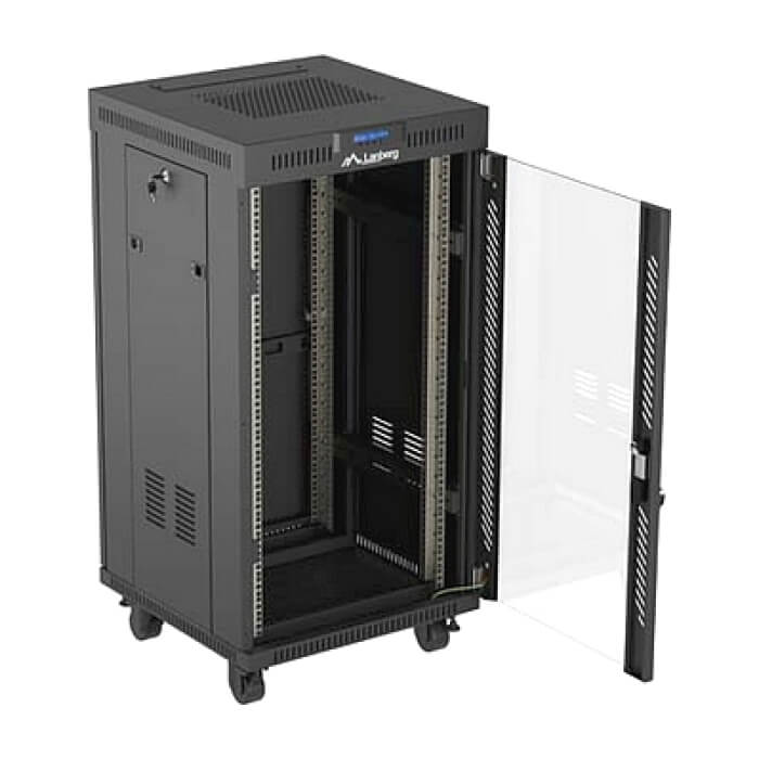 Lanberg Rack Cabinet 19" Free-Standing 22U/600X600 (FlAT Pack) With Glass Door LCD Black V2 ID 98075 (тъмнейл - 3)