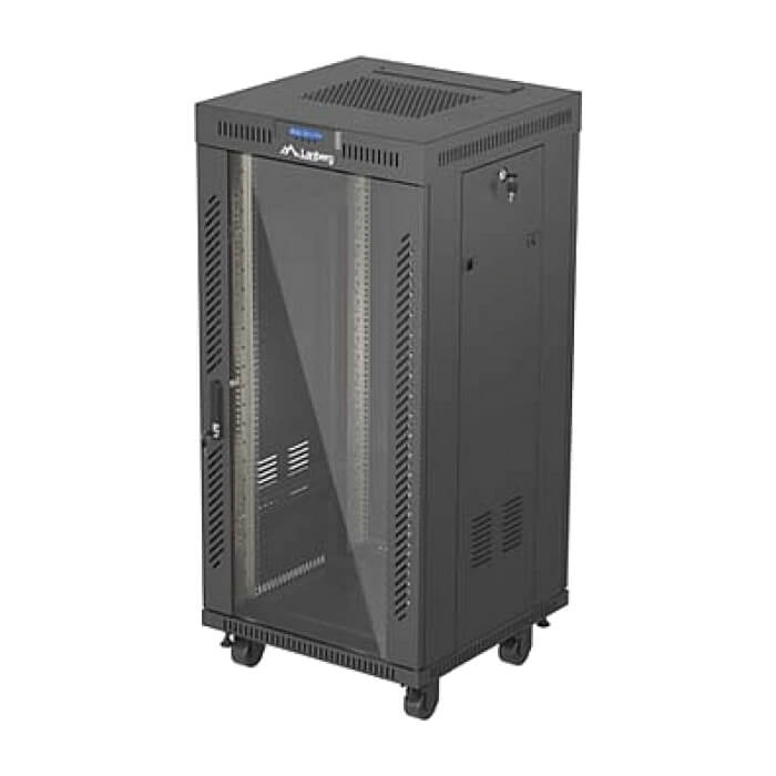 Lanberg Rack Cabinet 19" Free-Standing 24U/600X600 (FlAT Pack) With Glass Door LCD Black V2 ID 98069 (тъмнейл - 2)