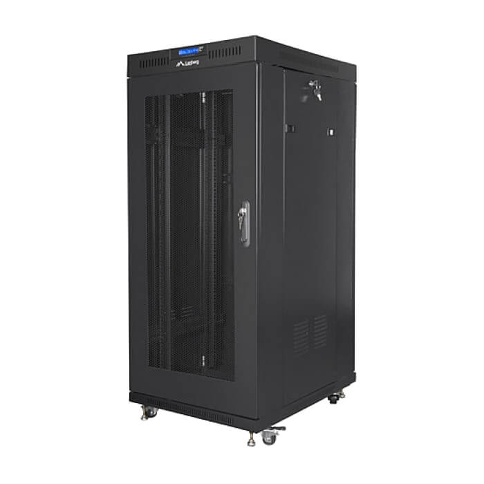 Lanberg rack cabinet 19" free-standing 27U / 600x800 self-assembly flat pack with mesh door LCD, black ID 71918 (тъмнейл - 3)