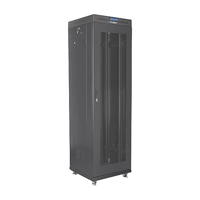 Lanberg rack cabinet 19" free-standing 42U/600x600 (flat pack) with mesh door lcd black v2 ID 87185 (тъмнейл - 2)