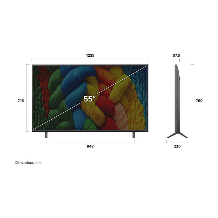 LG 55NANO80A3B, 55" 4K HDR Smart Nano Cell TV, 3840x2160, DVB-T2/C/S2, AI Alpha 7, HDR 10 PRO, webOS 25, ThinQ AI, VRR, ALLM, HGiG, WiFi, Clear Voice, AI Upscaling, Bluetooth, Hdmi e-ARC , CI, LAN, AirPlay2, Chromecast, 2 Pole stand, Black ID 88715 (тъмнейл - 2)