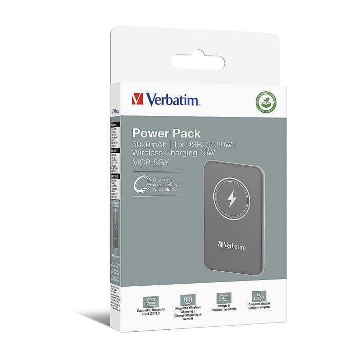 Verbatim MCP-5GY Power Pack 5000 mAh with UBS-C® PD 20W / Magnetic Wireless Charging 15W Grey ID 75115 (тъмнейл - 4)