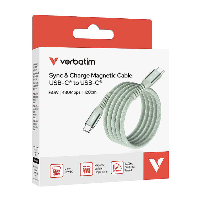 Verbatim Sync & Charge USB-C to USB-C 60W Magnetic 120 cm - Green ID 84964 (тъмнейл - 5)