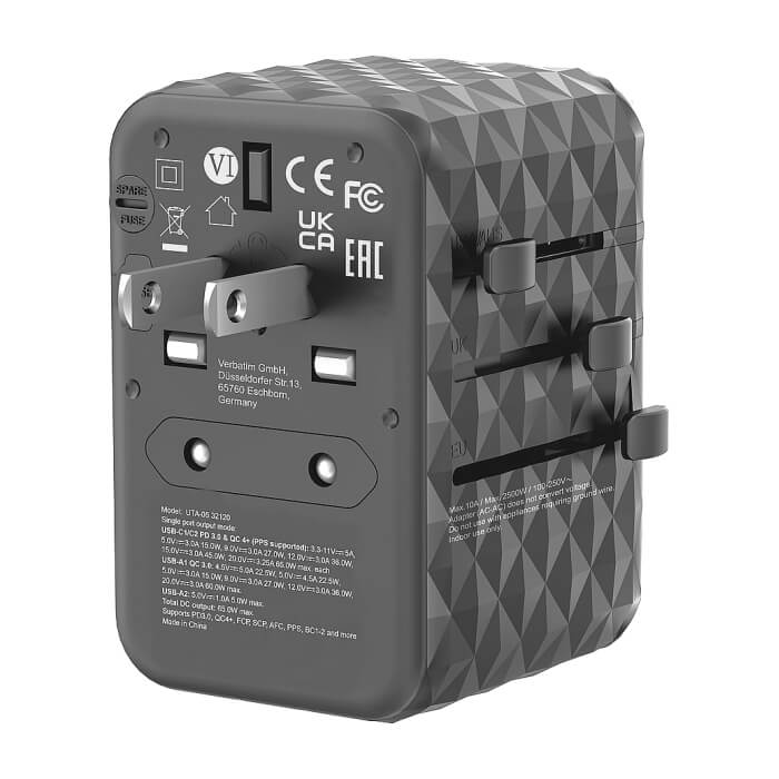 Verbatim UTA-05 GaN III Universal Travel Adapter with 2 x USB-C PD 65W & QC 4+ / 2 x USB-A (тъмнейл - 4)