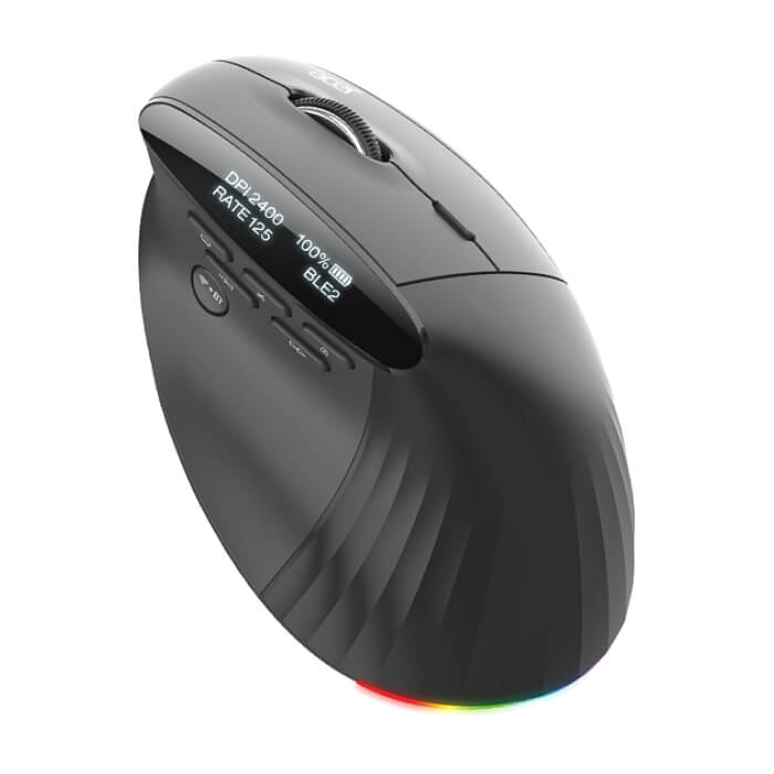 Acer Smart Fit Wireless Mouse, RF 2.4 GHz dongle, Bluetooth 5.0, Wired , 10 Buttons, DPI 8000, 90g , Black with RGB strip (тъмнейл - 4)