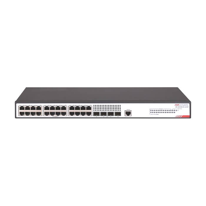 HikVision 24 GE RJ45, 4 GE SFP, Smart L2+ Switch, 24 x Gigabit RJ45 port, 4 x Gigabit fiber optical port, switching capacity 56 Gbps, 6 kV Surge Protection на супер цена