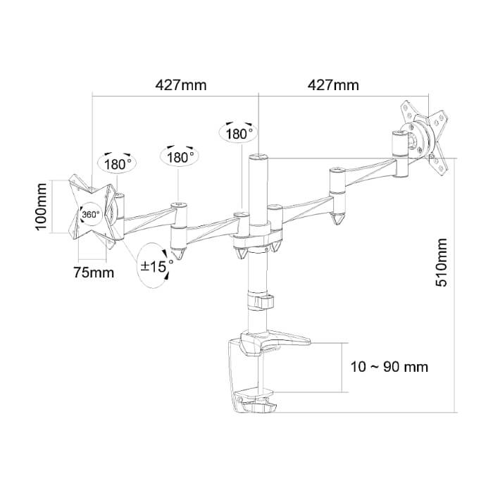 Neomounts by NewStar Flat Screen Desk Mount (clamp/grommet) for 2 Monitor Screens ID 66764 (тъмнейл - 4)