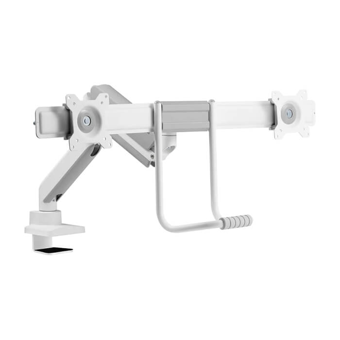 Neomounts by NewStar Screen Desk Mount 2 screens (topfix clamp & grommet) for 2 Monitor Screens, White ID 66740 (тъмнейл - 3)
