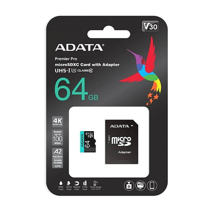 ADATA 64GB MicroSDXC UHS-I U3 V30S (with adapter) ID 74124 (тъмнейл - 2)