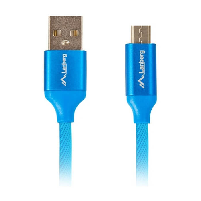 Кабел - Lanberg USB MICRO-B (M) -> USB-A (M) 2.0 cable 1.8m, blue premium QC 3.0 ID 72627