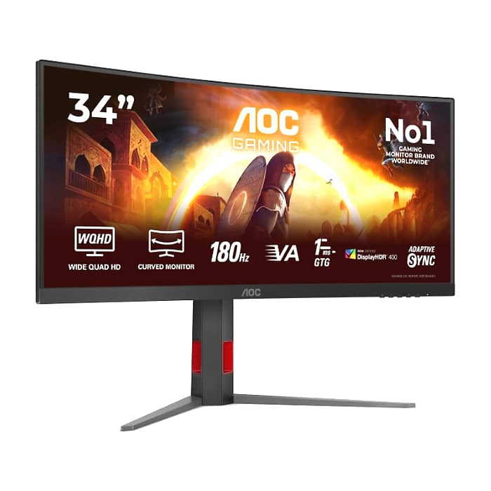 AOC CU34G4CA, 34" Curved 1500R, Fast VA, WLED, 3440x1440@180Hz, 1ms GtG, 0.5ms MPRT, 450cd m/2, 3000:1, Adaptive Sync, FlickerFree, Low Blue Light, Tilt, Height Adjust, Swivel, 2xHDMI, DP, USB hub (тъмнейл - 2)