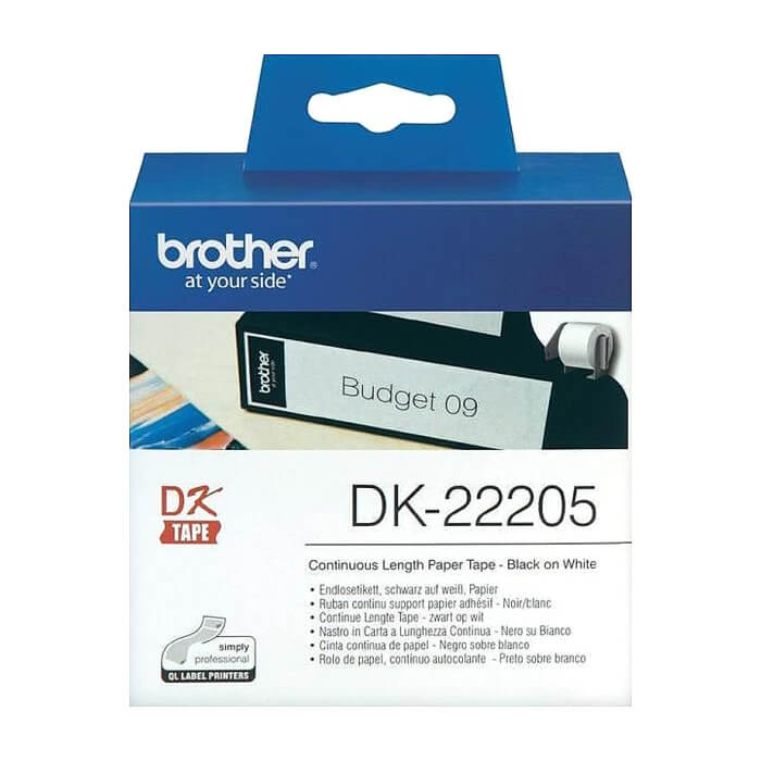 Brother DK-22205 Roll White Continuous Length Paper Tape 62mmx30.48M (Black on White) ID 70780 на супер цена