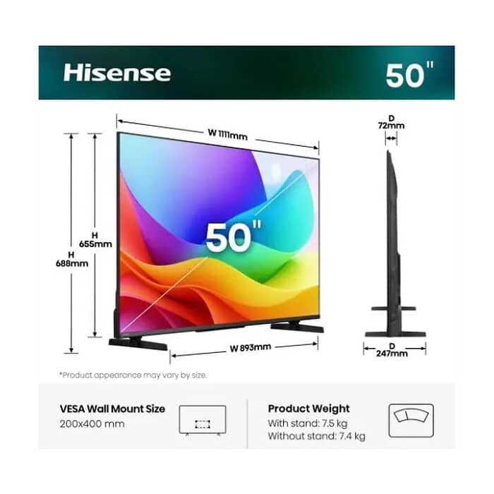 Hisense 50" A5S, Full HD 1920x1080, QLED, Quantum Dot, HDR, HLG, DTS HD, Light Sensor, Dolby Audio, Smart TV, WiFi, WiFi Direct, 2xHDMI, 2xUSB, LAN, CI+, DVB-T2/C/S2, Black ID 99181 (тъмнейл - 2)