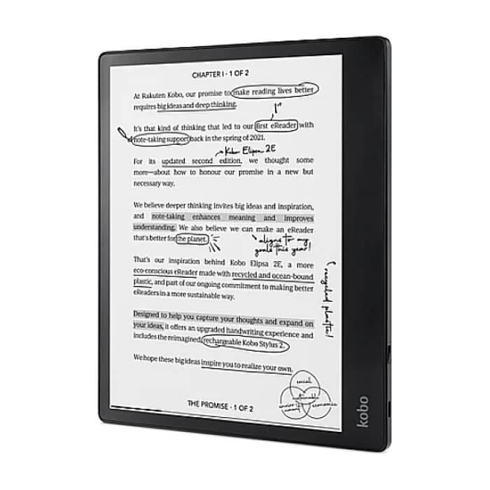 Kobo Elipsa 2E-Book Reader Pack, E Ink Carta 1200 touchscreen, 10.3 inch, 1404 x 1872, 32 GB, CPU 2.0 GHz, USB-C, Includes Kobo Stylus, Black ID 64653 (тъмнейл - 2)