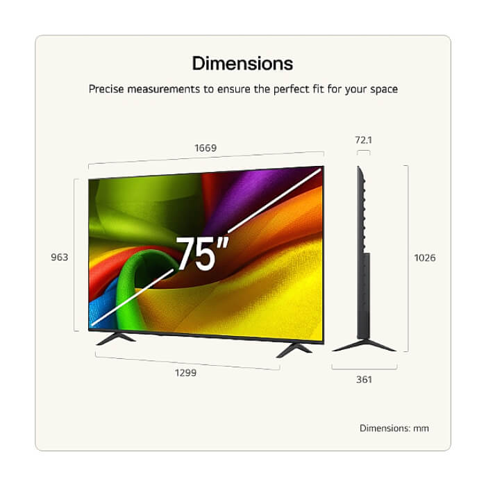 LG 75NU850B3LA, 75" 4K Ultra HD Smart TV, 3840x2160, DVB-T2/C/S2, Alpha 7 AI Processor, HDR10 / HLG, webOS 26 ThinQ, VRR / ALLM / HGiG, 4K Super Upscaling, WiFi 5, Voice Contr ID 97697 (тъмнейл - 2)