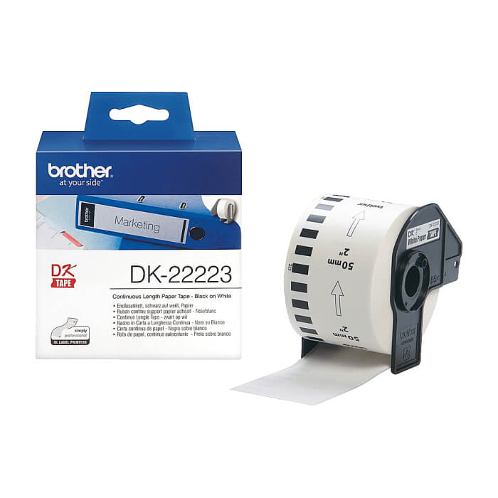 Brother DK-22223 White Continuous Length Paper Tape 50mm x 30.48m, Black on White ID 70775 (тъмнейл - 3)