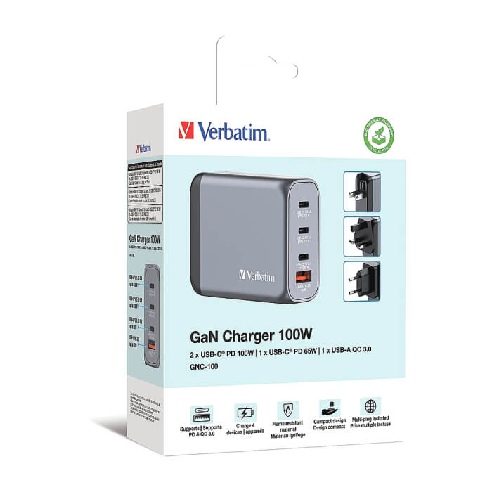 Verbatim GNC-100 GaN Charger 4 Port 100W USB A/C (EU/UK/US) ID 75226 (тъмнейл - 5)