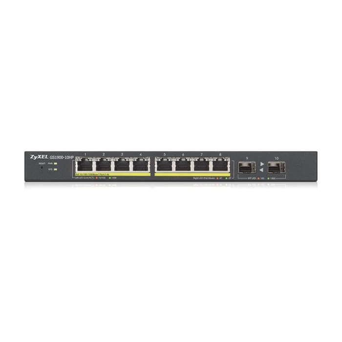 ZyXEL GS1900-10HP v2, 8-port GbE L2 PoE Smart Switch + 2 SFP slots, 802.3at, desktop, fanless, 70 Watt на супер цена от GT Computers ZyXEL GS1900-10HP v2, 8-port GbE L2 PoE Smart Switch + 2 SFP slots, 802.3at, desktop, fanless, 70 Watt на супер цена