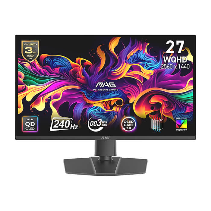 MSI MAG 271QP QD-OLED X24, 26.5", 240Hz, 0.03ms, 2560x1440 (WQHD), Oled Care 2.0, 16:9, Flat, Adaptive-Sync, HDR True Black 400, 99% DCI-P3, AR, FW Update, 450 nits, DCR 150M:1, DP(1.4a) HBR3, 2xHDMI 2.1, Pivot, Heigh Adj., VESA, Black, 8kg ID 89359 на супер цена от GT Computers MSI MAG 271QP QD-OLED X24, 26.5", 240Hz, 0.03ms, 2560x1440 (WQHD), Oled Care 2.0, 16:9, Flat, Adaptive-Sync, HDR True Black 400, 99% DCI-P3, AR, FW Update, 450 nits, DCR 150M:1, DP(1.4a) HBR3, 2xHDMI 2.1, Pivot, Heigh Adj., VESA, Black, 8kg ID 89359 на супер цена