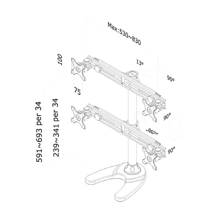 Neomounts by NewStar Flat Screen Desk Mount (stand/grommet) for 4 Monitor Screens ID 66814 (тъмнейл - 3)