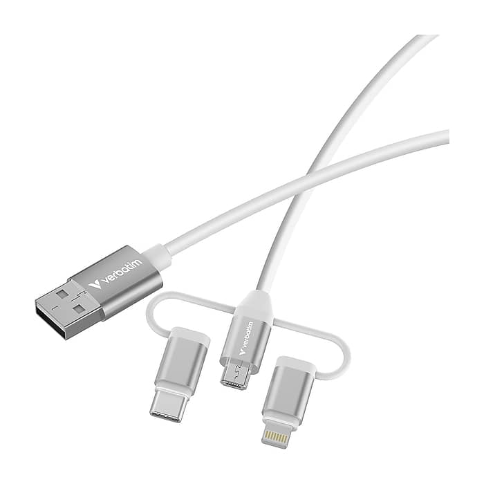 Verbatim Sync & Charge Cable 3-in-1 USB-A to Micro-B/USB-C/Lightning 18W 100cm - White (тъмнейл - 3)